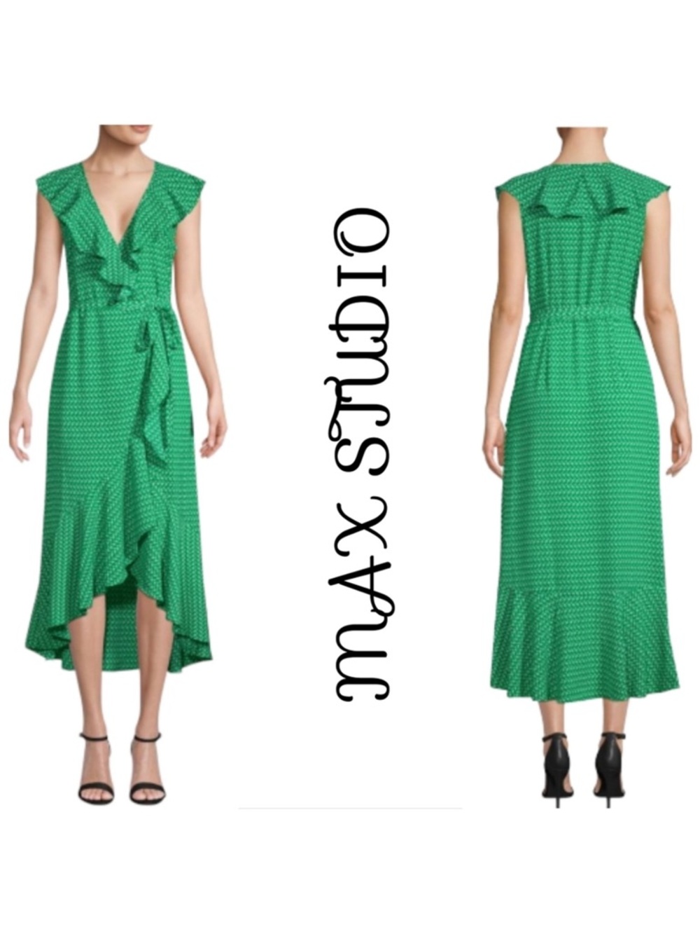 Max Studio Emerald Green Ruffle Wrap High-Low Dress